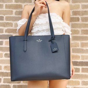 Kate Spade Top Zip Tote Bag Shoulder Bag Blue Saffian